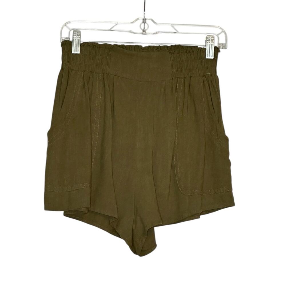 Automet green cotton pull on pleated shorts size Medium